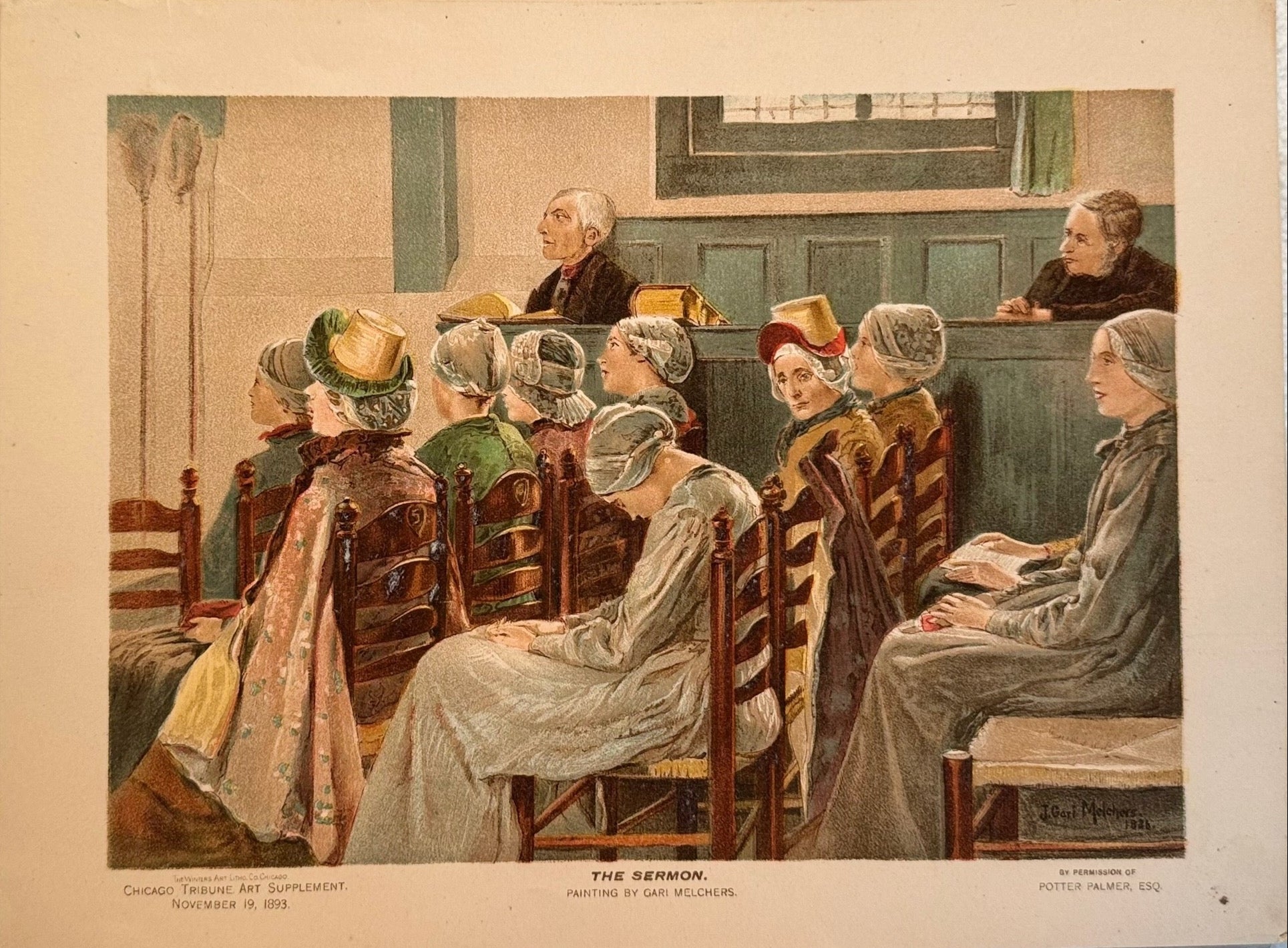 1893 Chicago Tribune Art Supplement 'The Sermon' by Gari Melchers | Chromolithograph