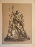 Vintage print of a bronze statue on a textured surface