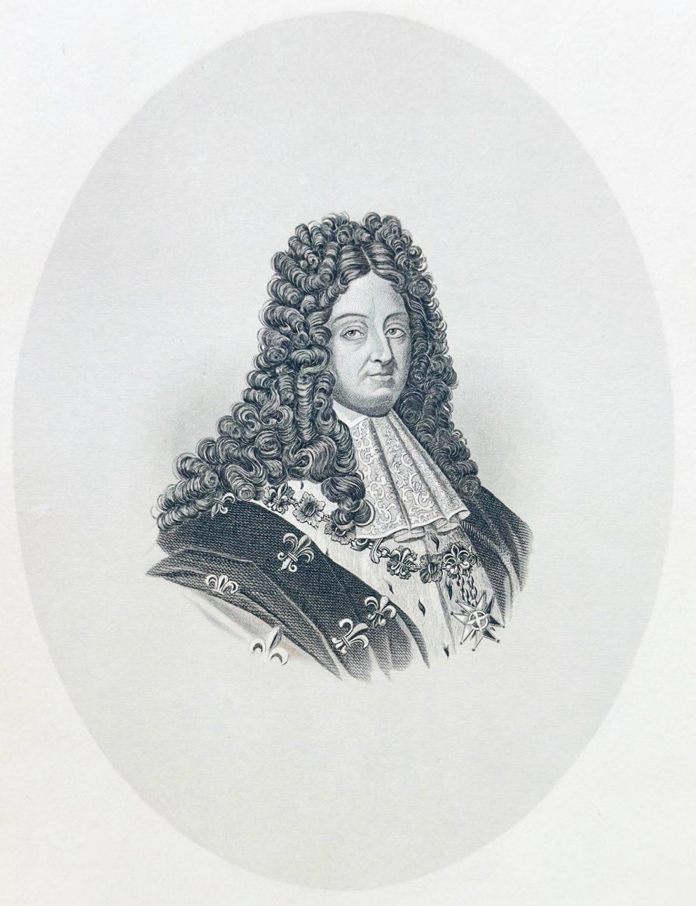 Vintage engraving of a portrait with decorative frame