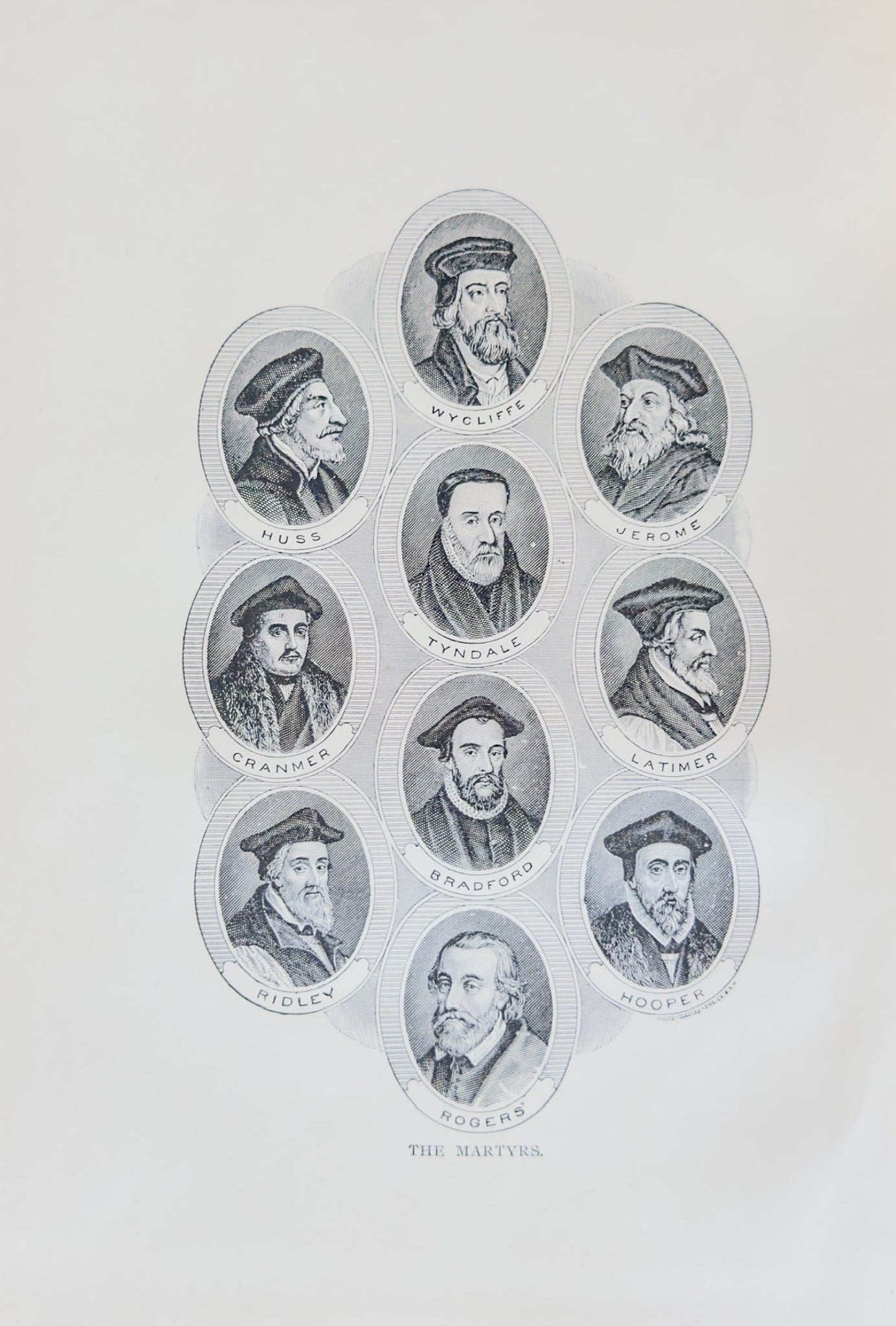 Set of engraved portraits of historical figures arranged in a 3x3 grid on a white background.