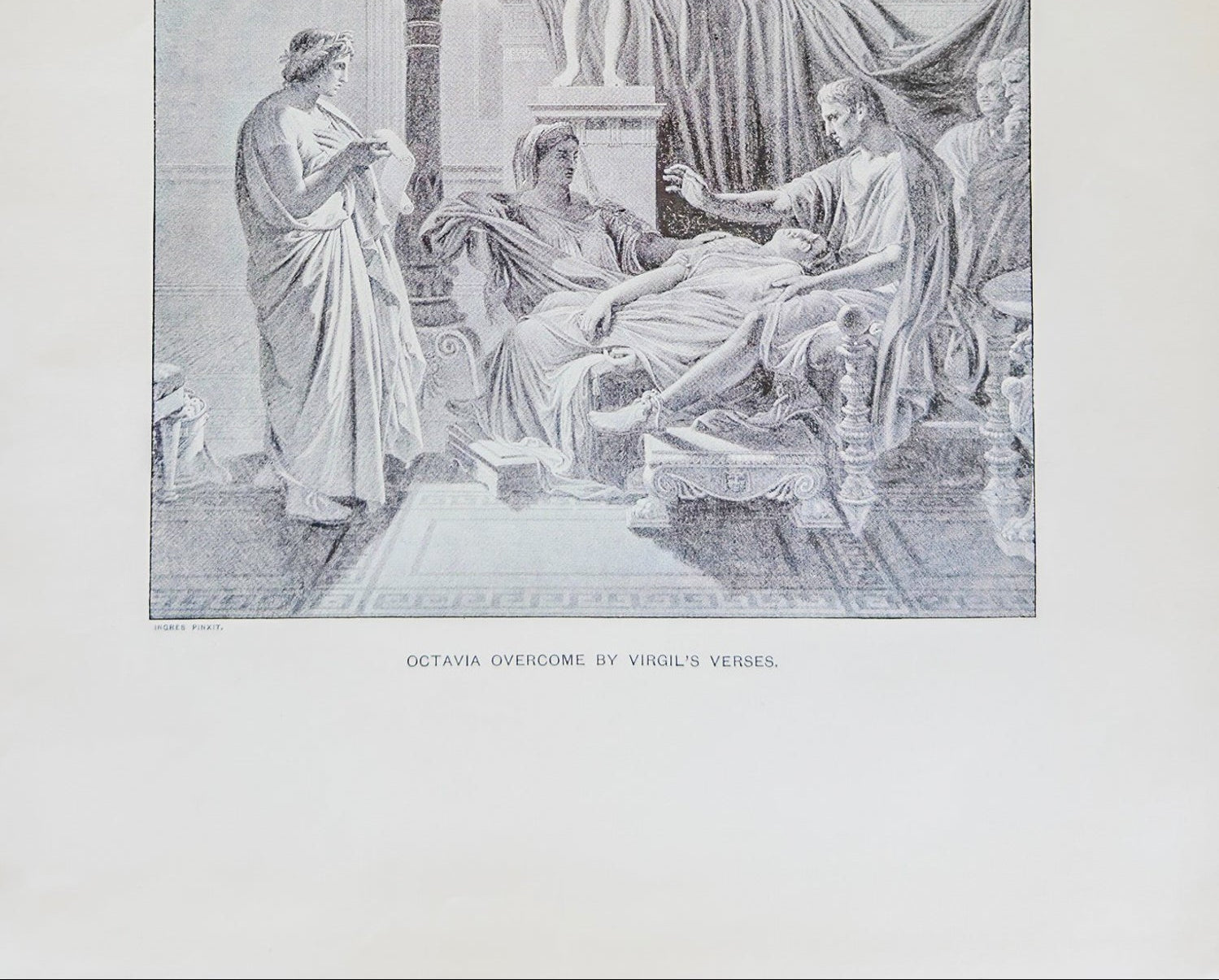 Ancient Roman scene with three figures in a classical setting