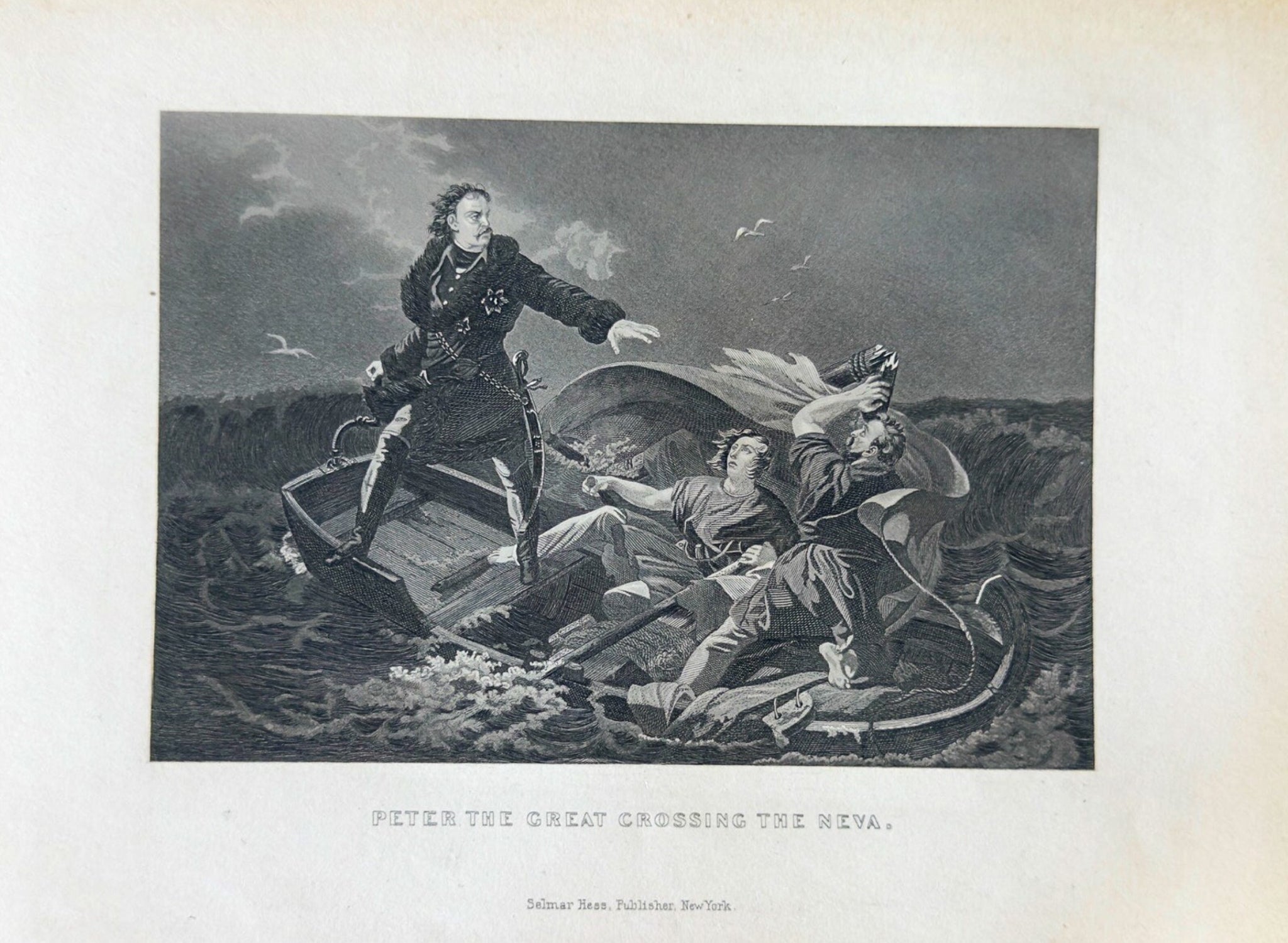 Peter the Great Crossing the Neva – 1894 Antique Engraving Print | Russian History