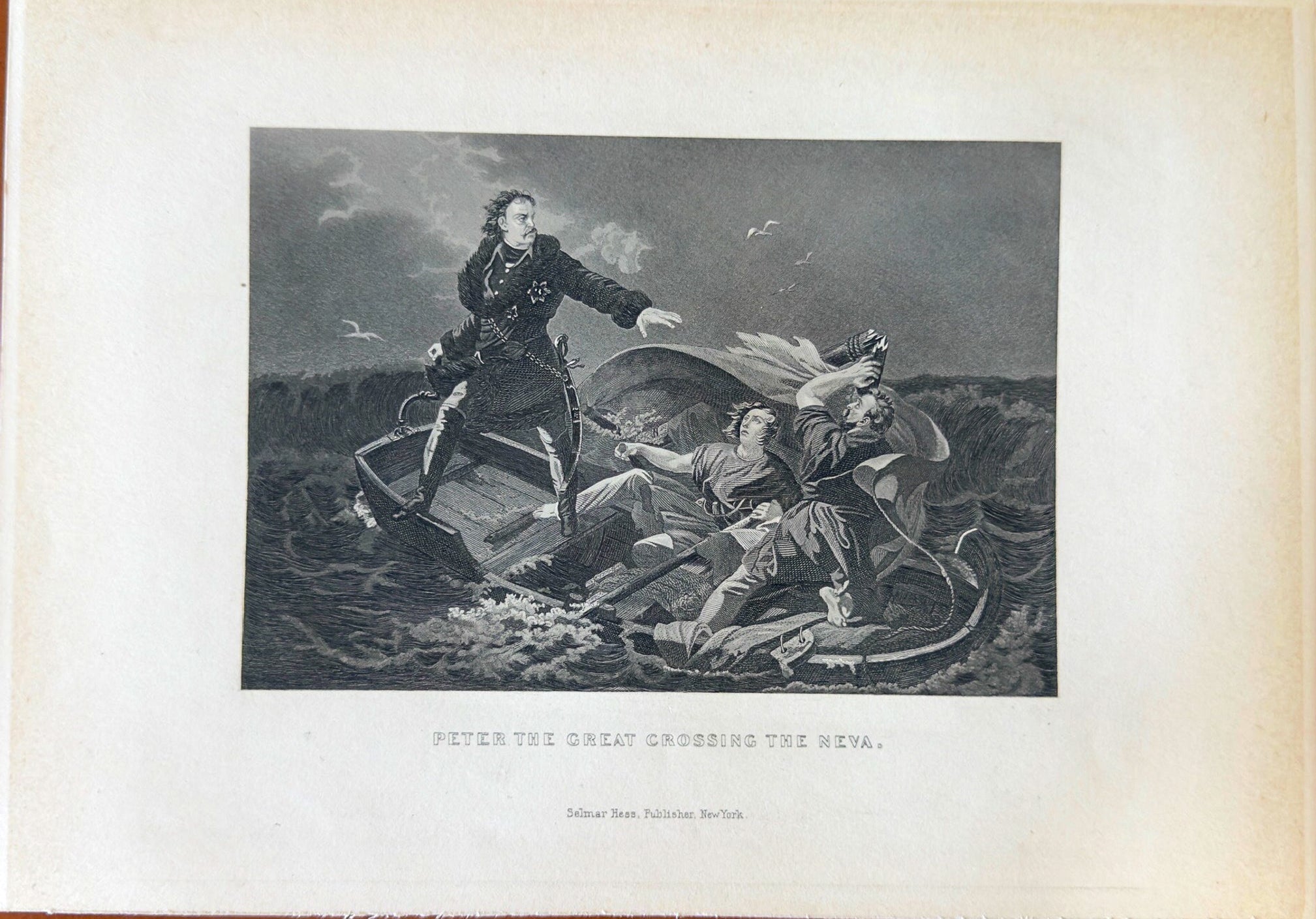 Peter the Great Crossing the Neva – 1894 Antique Engraving Print | Russian History