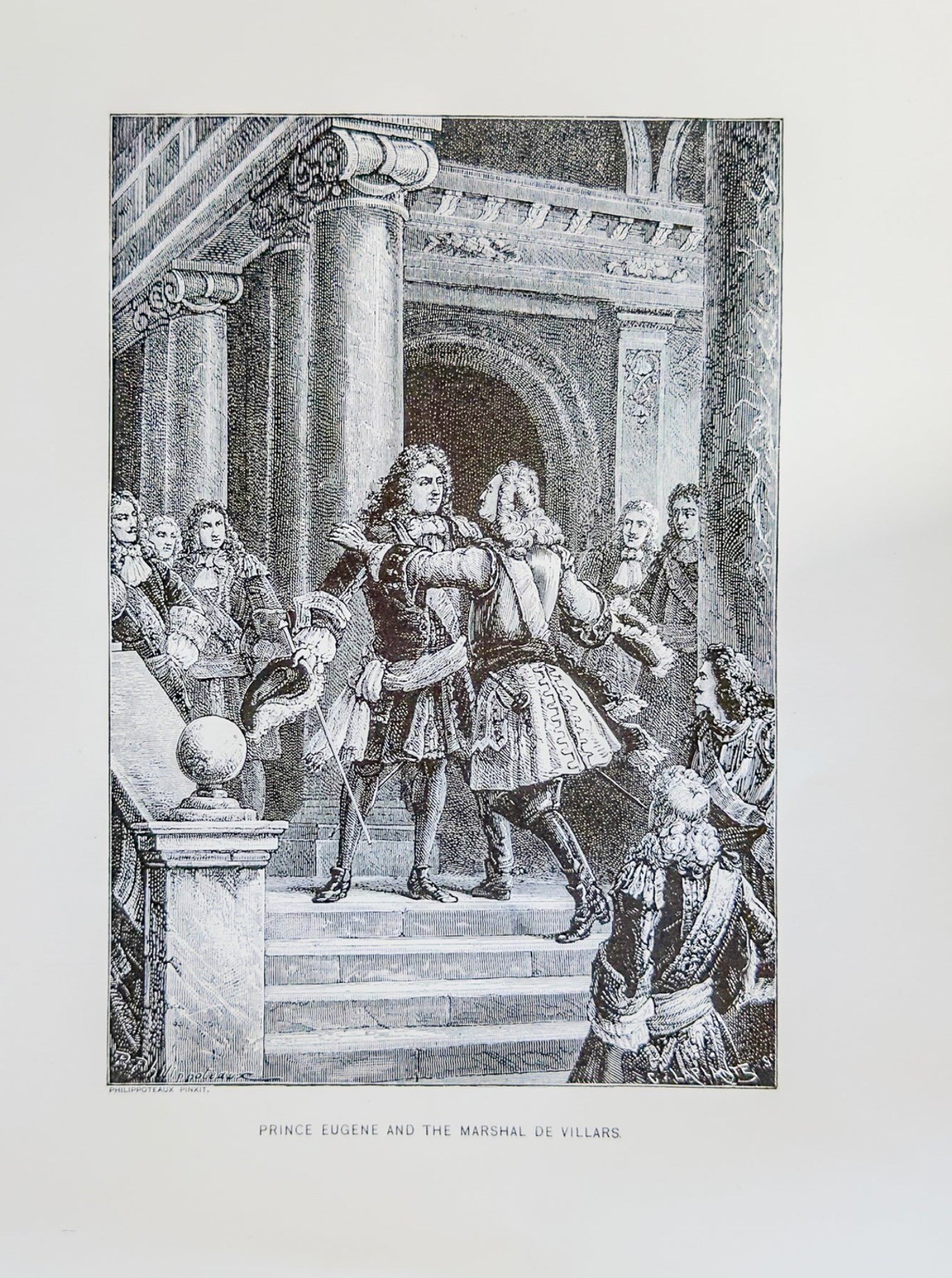 Antique 19th Century Engraving – Prince Eugene & Marshal de Villars – Historical Military Print – Philippoteaux