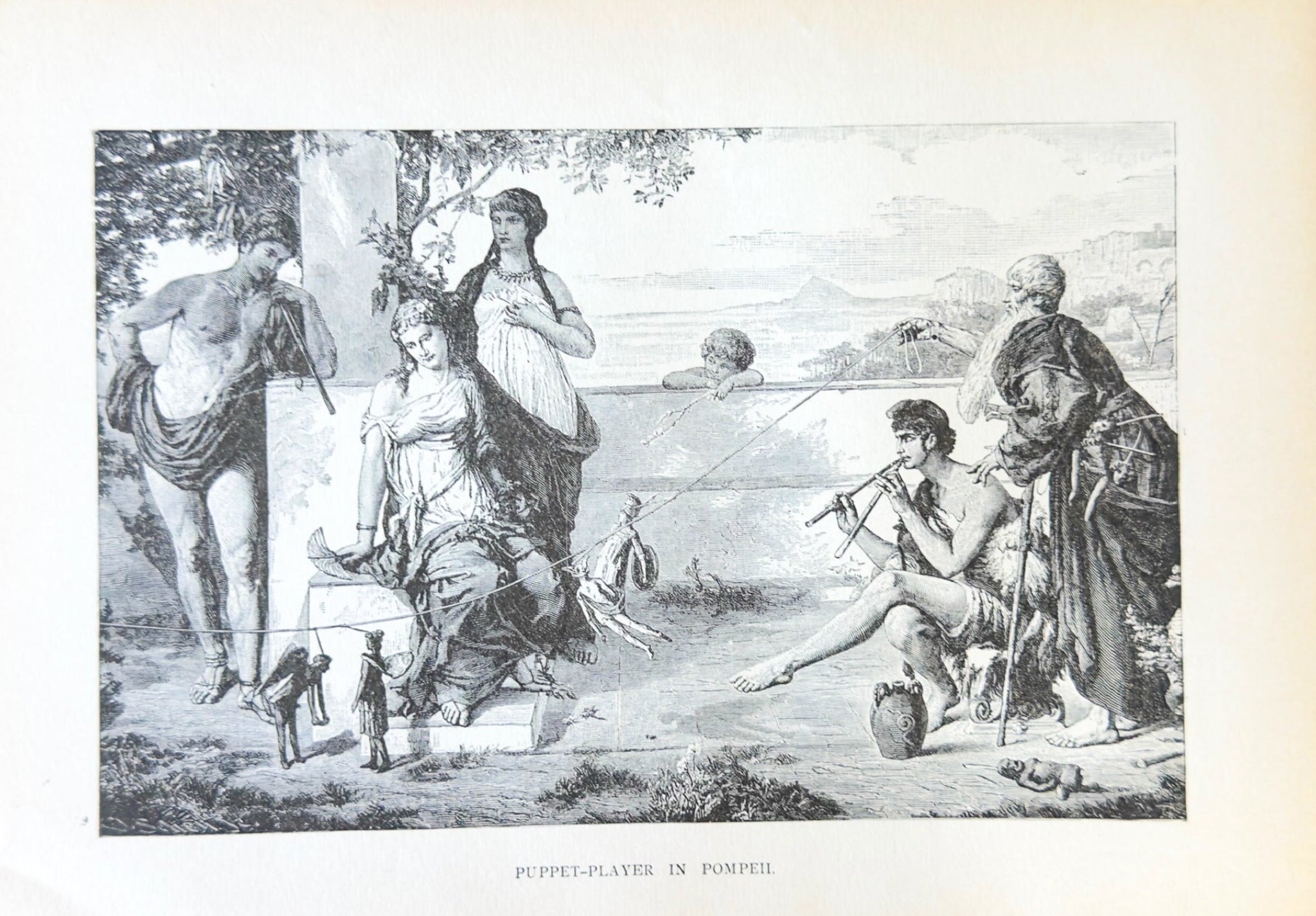 Puppet-Player in Pompeii – 1894 Antique Engraving Print | Roman Life Scene