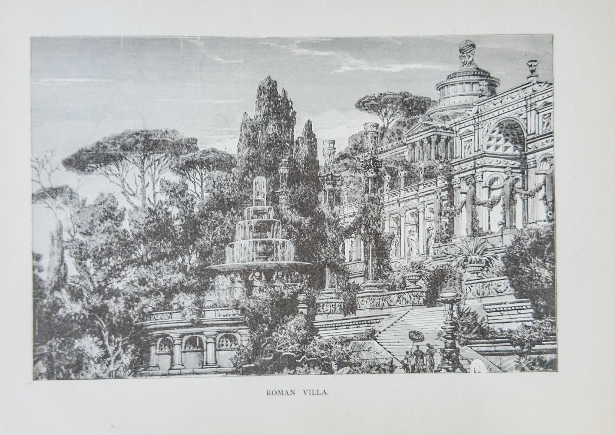 Roman Villa – 1894 Antique Engraving Print | Classical Architecture Scene