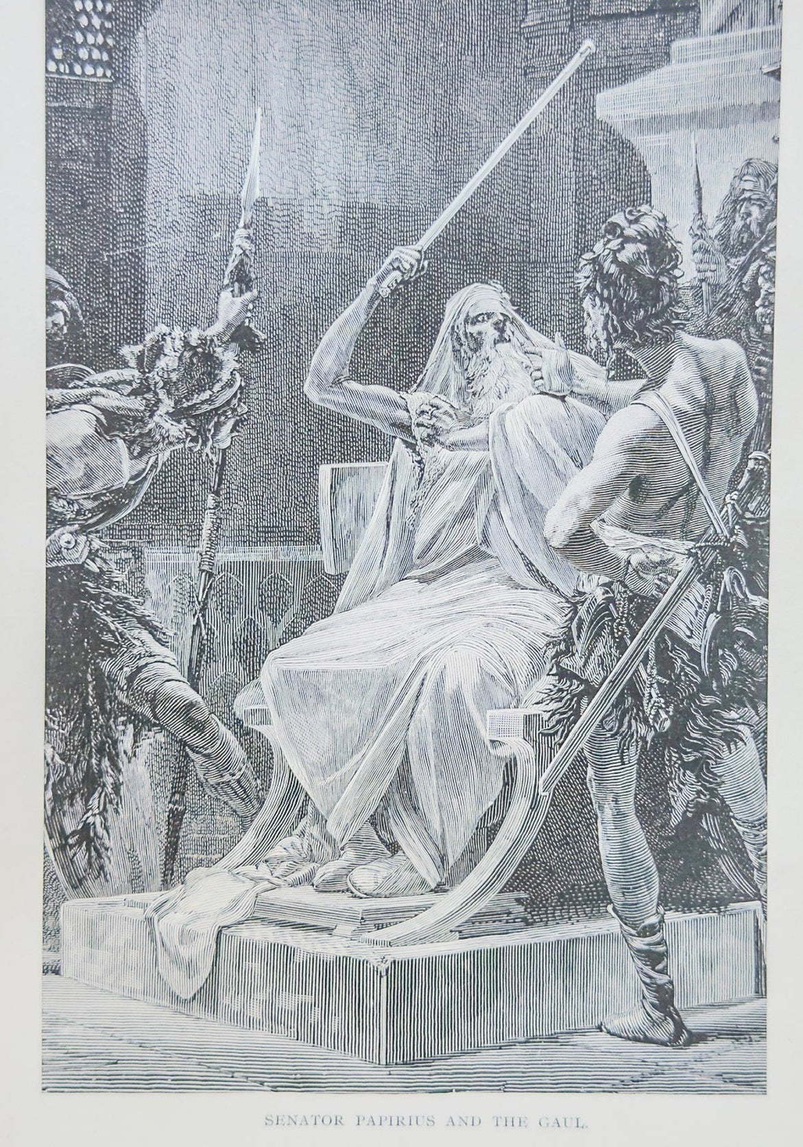 Vintage engraving of a classical scene with figures and architecture