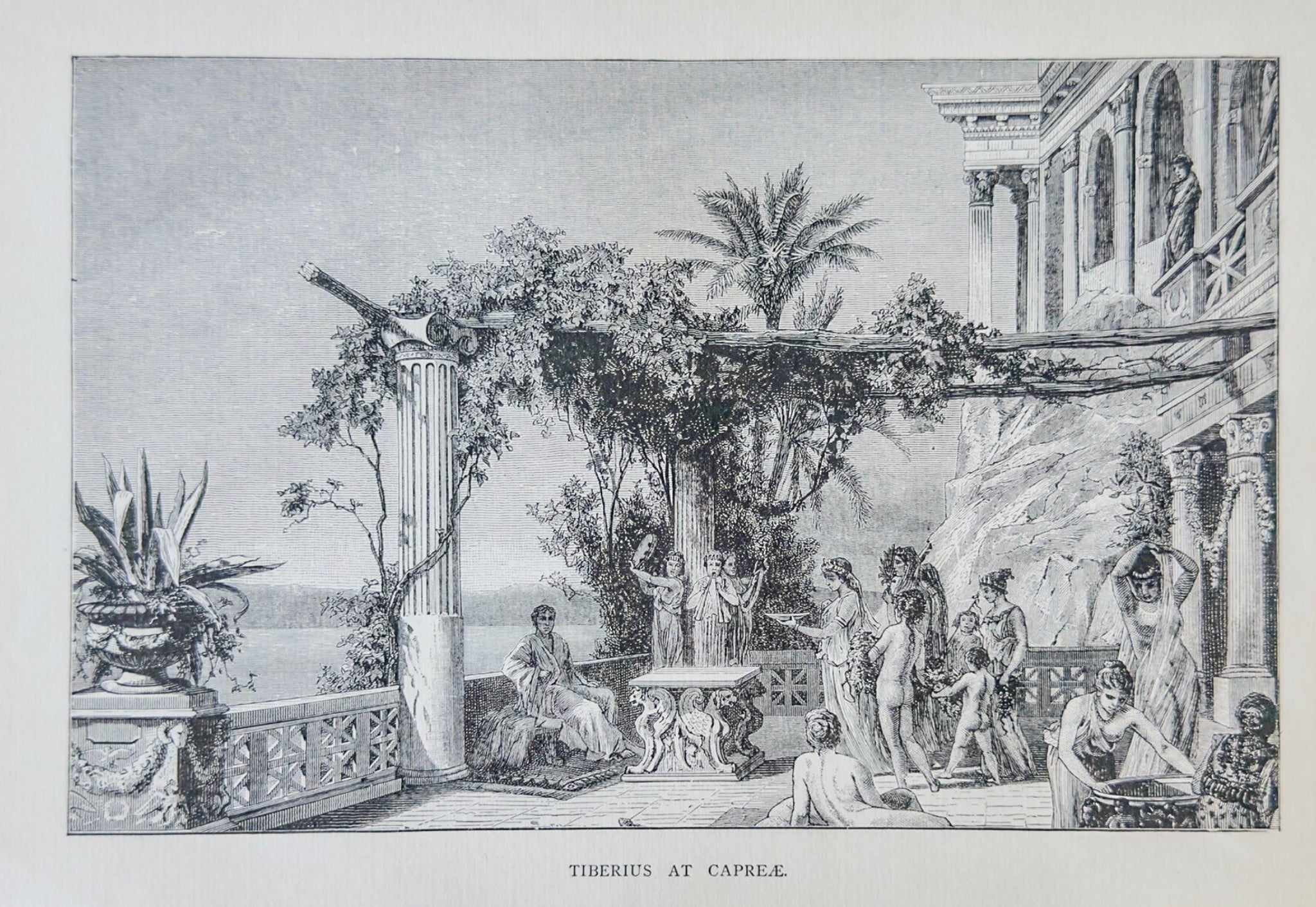 Tiberius at Capreae – 1894 Antique Engraving Print | Roman Emperor Scene